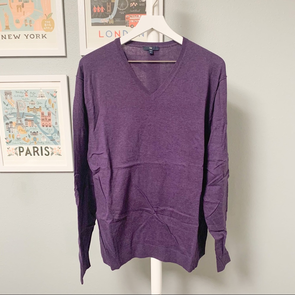 Gap Purple Lightweight V-Neck Sweater, XL